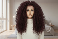 450% Density 99J Burgundy Kinky Curly Wig | 13x6 HD Lace Glueless | Everythinglluxe Hair Plug UK