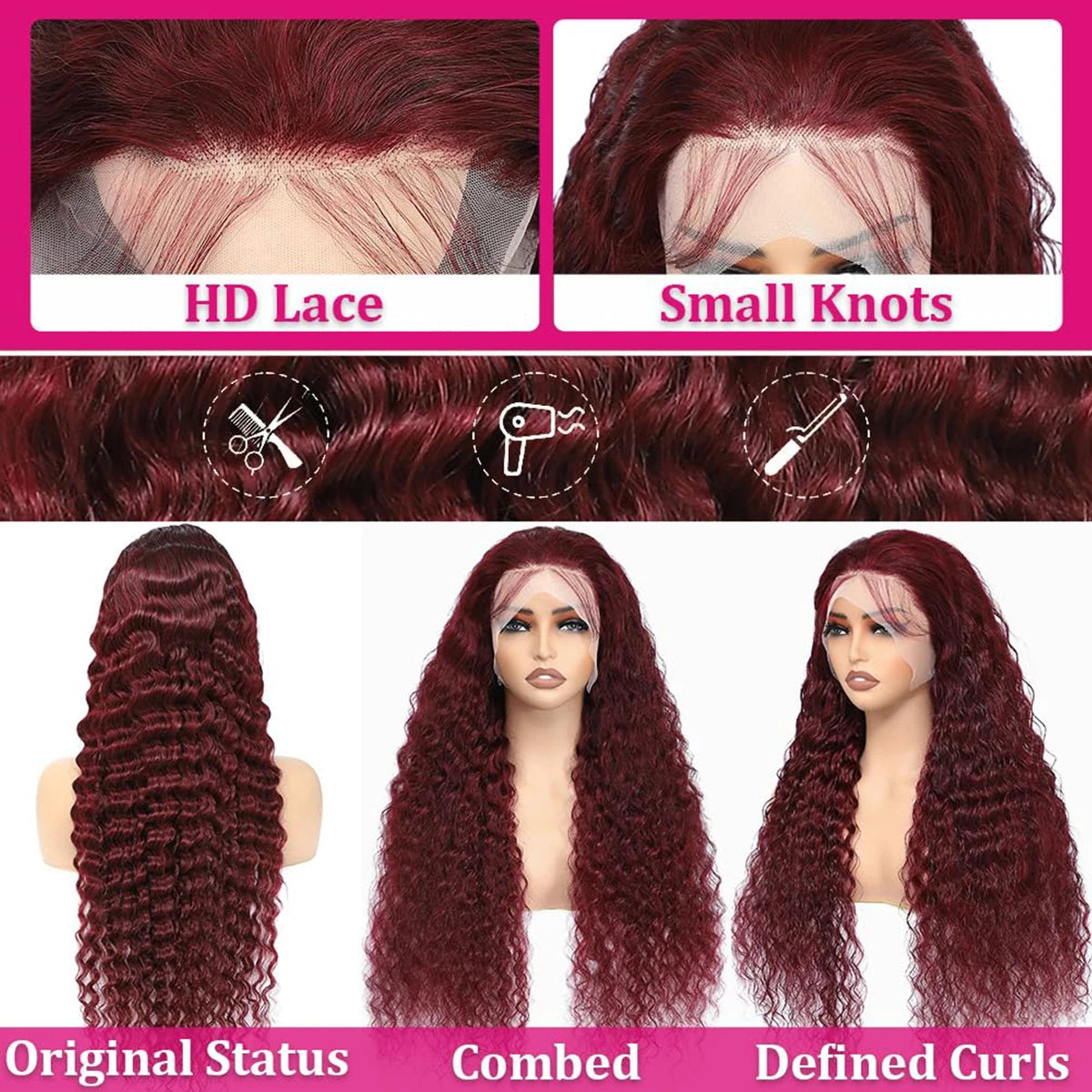 450% Density 99J Burgundy Kinky Curly Wig | 13x6 HD Lace Glueless | Everythinglluxe Hair Plug UK