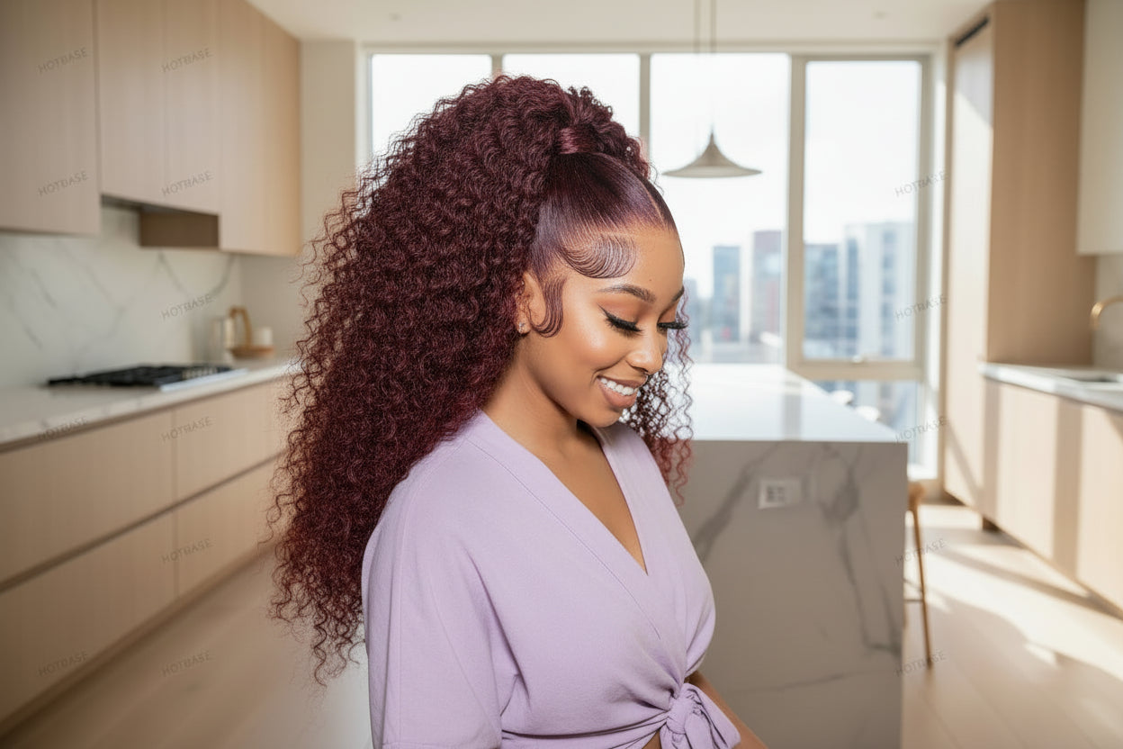 450% Density 99J Burgundy Kinky Curly Wig | 13x6 HD Lace Glueless | Everythinglluxe Hair Plug UK